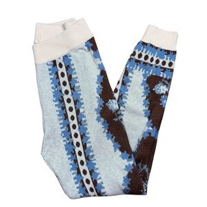 Free People Pants Boho Lounge Cream Blue Brown Knit Stretch Size Medium